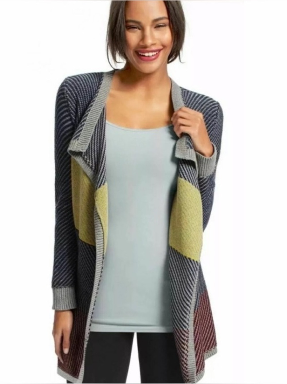 CAbi Colorblock Striped Blanket Cotton Cardigan Sweater Cabincore Size Small